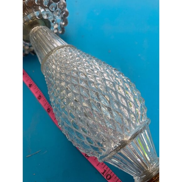 Antique Diamond Point 1920's Glass And Brass Hanging Ceiling Four Bulb Light - Picture 3 of 10